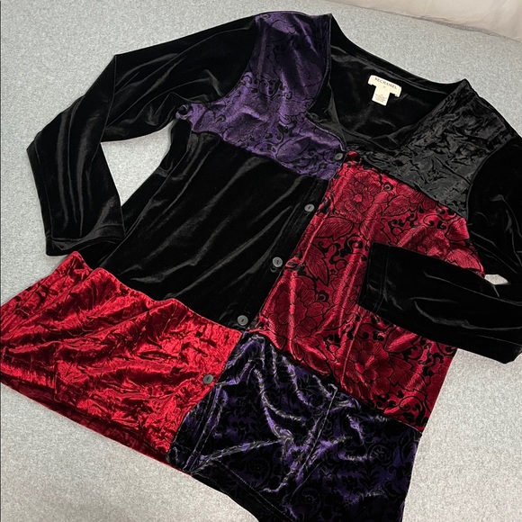 Bechamel Black Velvet Button Top Light Jacket 1X Patchwork Whimsigoth Moody - Picture 9 of 9